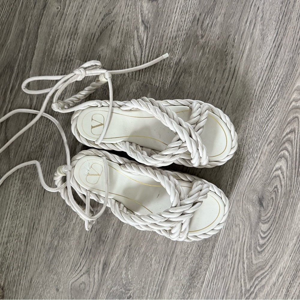 Valentino Garavani Rope Leather Lace Up Sandals